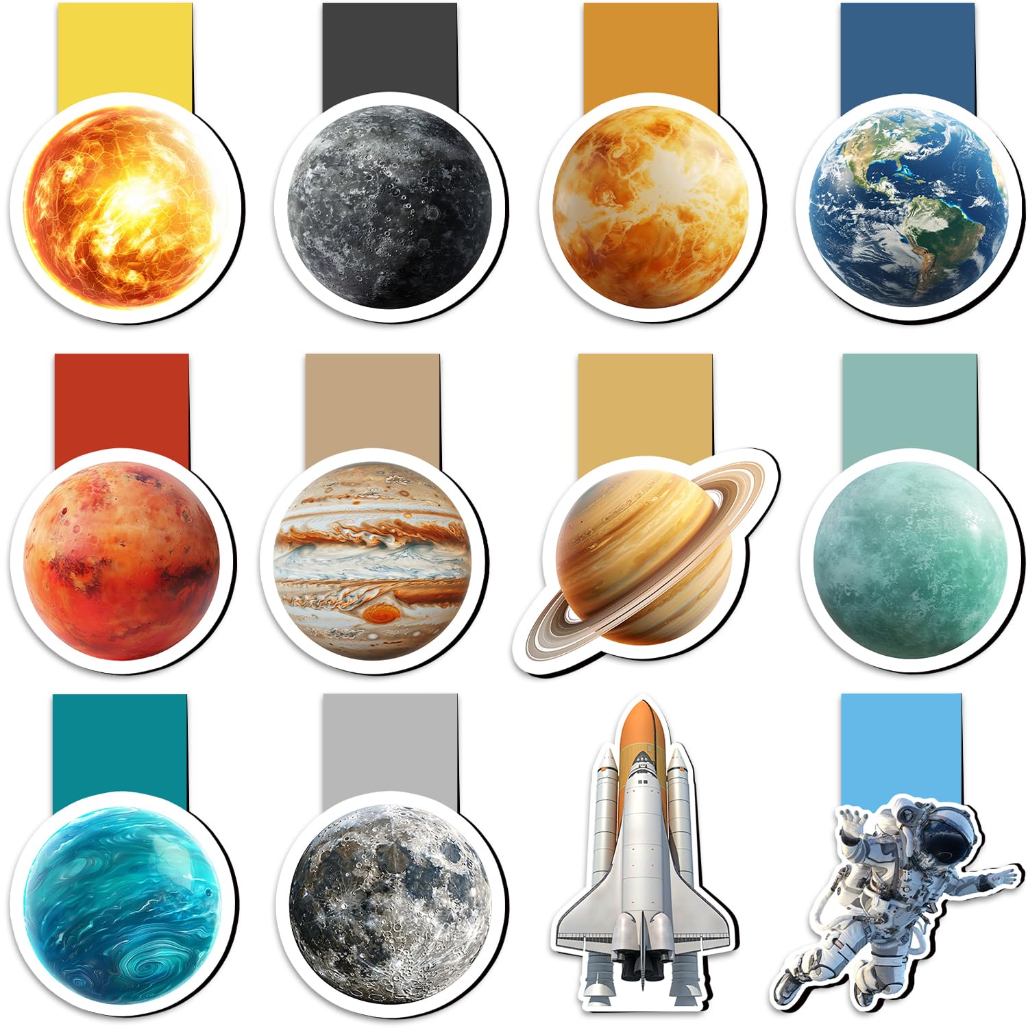 12 Pack Magnetic Bookmark, Tixlux Planet Style Book Marker Clip Sets for Kid, Teacher, Students, Book Lovers, Space Fans — image 1