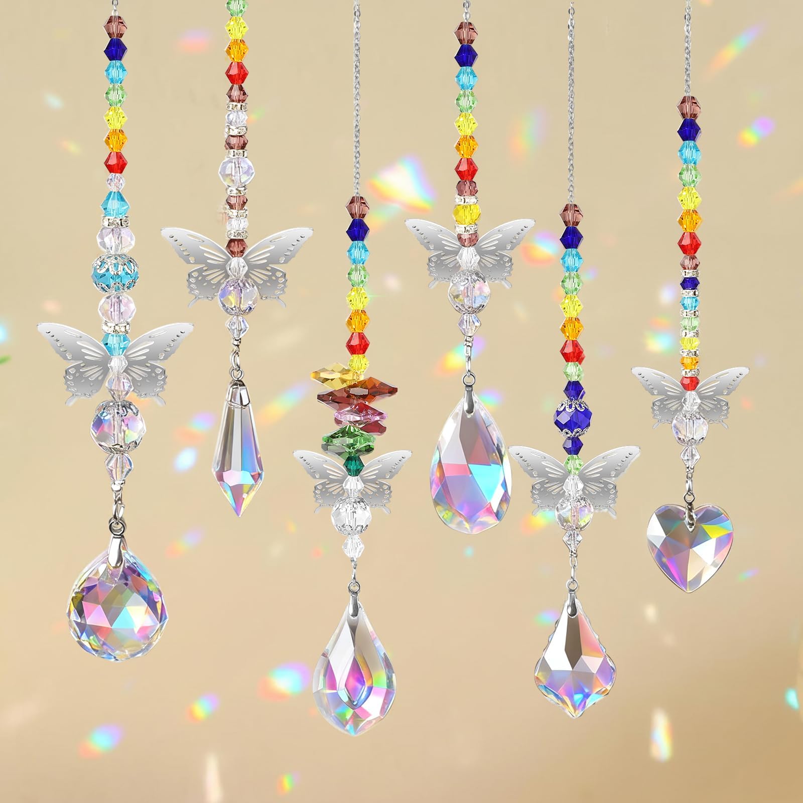 EEEKit 6PCS Butterfly Crystal Sun Catchers, Colorful Suncatchers for Window Hanging, Crystals Prism Rainbow Maker Suncatcher, for Mum from Daughter Son
