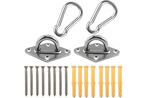 DIIG Heavy Duty Hammock Hanging Kit Pad Eye Plates Staple Ring Hook,Ceiling Wall Mount Anchor Hooks Hanger for Swing Chair Suspension - Shade Sail Hardware for Outdoor Indoor Activity(Stainless Steel)
