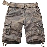 TRGPSG Men's Camo Multi-Pocket Relaxed Fit Casual Shorts,Outdoor Camouflage Twill Cargo Shorts 11" Inseam(No Belt)