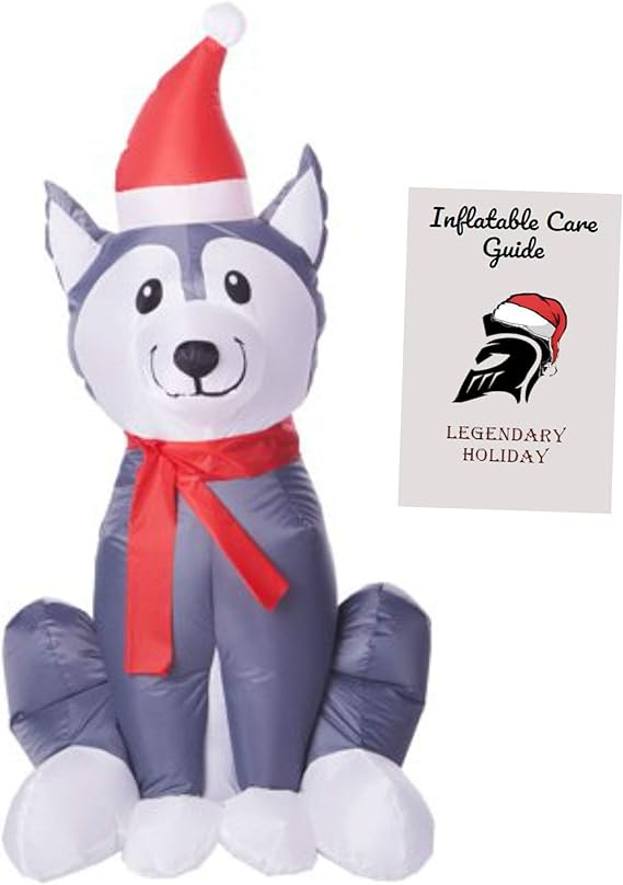 Husky Dog Christmas Inflatable Decoration 5 ft with Inflatable Care