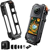 K&F CONCEPT Camera Cage for Insta360 X5, Aluminum Alloy Protective Case with Silicone Lens Cover, Frame with 2 Cold Shoe Mounts for Microphone and Led Video Light, Built-in 1/4" Screw Hole