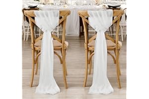 MDS-MEGADECORSUPPLY MDS 10 Pack Chiffon Chair Sashes Bows Tie-Back Bands for Christmas Party, Holiday Dinner, Wedding, Banquet, Harvest Dinner, Thanksgiving, New Year Decorations, Fits for Any Chair - Ivory