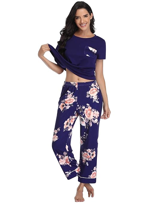 Buy Aibrou Womens Capri Pajama Set Printed Short Sleeve Pajamas with