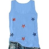 FAYALEQ American Flag Tank Top Women USA Star Sequin Sleeveless Tee Patriotic Shirt 4th of July Summer Vest Tops