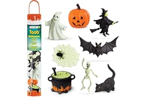 Safari Ltd. Glow-in-the-Dark Halloween Toob - Mini Figures: Bat, Cat, Skeleton, Ghost, Witch, Cauldron, Spider, Pumpkin - Educational Toy Figures For Boys, Girls & Kids Ages 3+