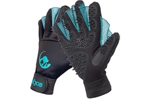 COOLJOB Patented Pet Grooming Gloves with Web, Reusable Washable Cleaning Brush Massage Hair Remover for Short Long Haired Dog Cat Horse Animal, Washing Bathing Shedding Supplies, Medium, Blue Black