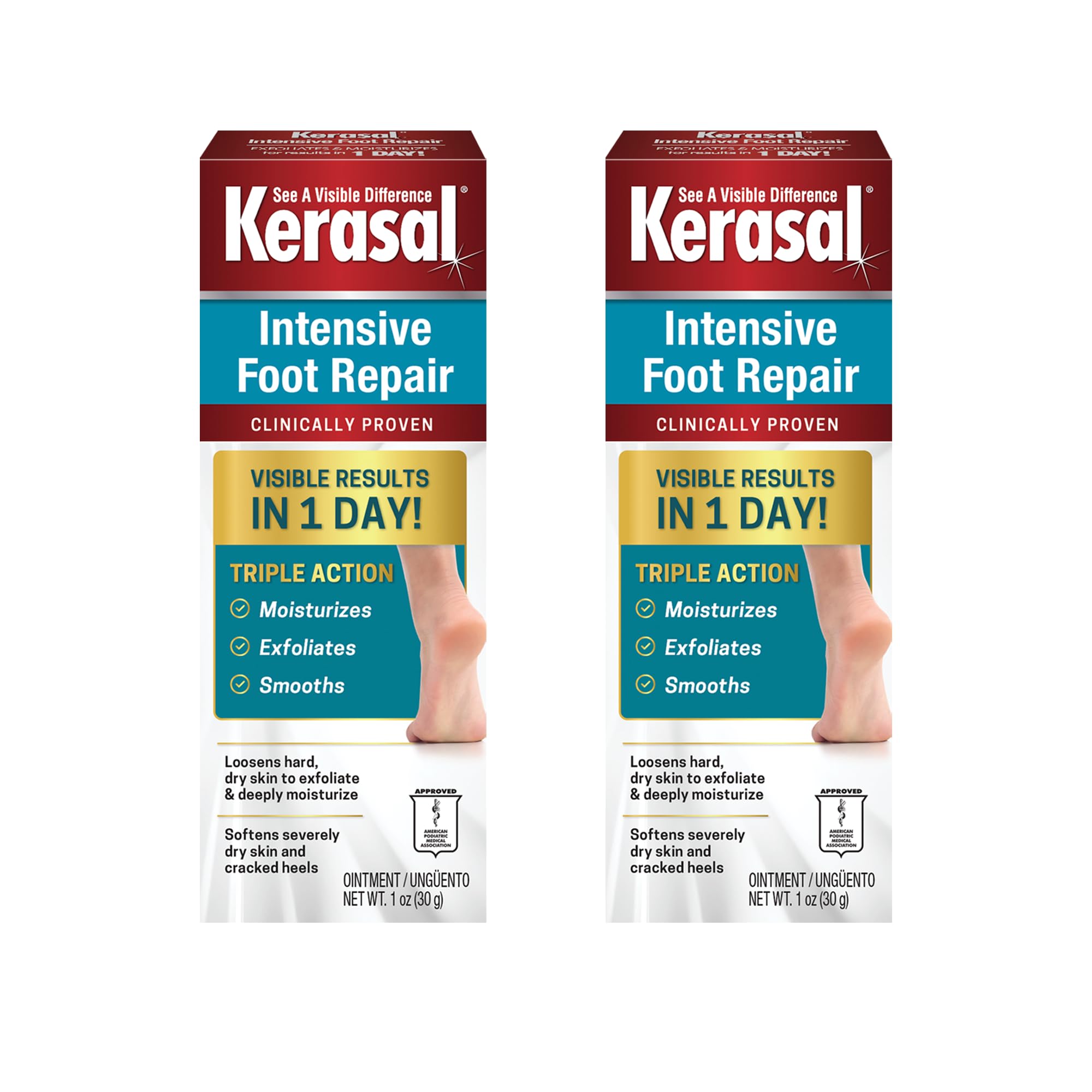 Kerasal Intensive Foot Repair Skin Healing Ointment for Cracked Heels and Dry Feet 1 oz , 2 Count, (Pack of 2)