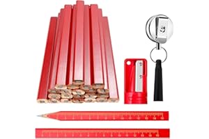 10pcs Carpenter Pencil,6.85 Inches Flat Construction Pencils Hard Black Carpenter with Pencil Sharpener Retractable Carpenter