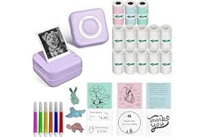 Mini Thermal Printer with 14 Rolls Sticky Papers, Wireless Bluetooth Photo Printer, Portable Label Maker Machine with Tape, S