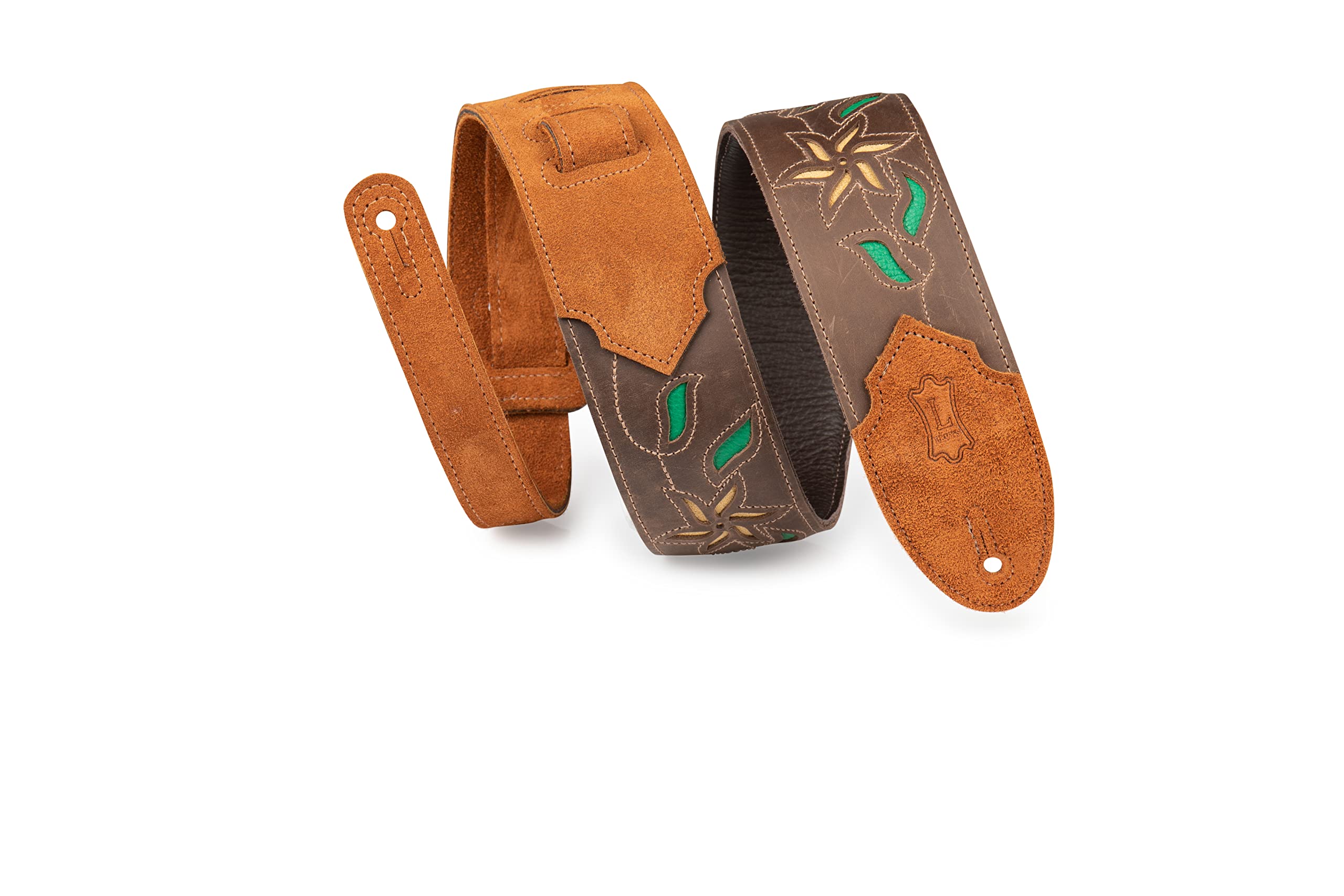 Levy's Flowering Vine Brown Leather Guitar Strap - Yellow Flowers