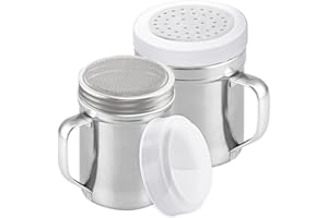 CUSINIUM 6oz Fine Mesh + 10oz Medium Holes Dredges - With Lids - With Handles - Flour Shaker Duster Set - Confection Sugar Shakers