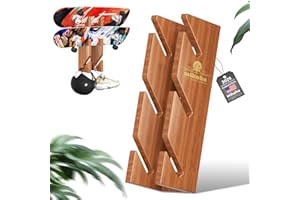 Mihoho Free Standing Skateboard Racks Floor Stand 3-Layer Wooden Skateboard Holder, Snowboard Storage Display Rack, Longboard Kids Skateboard Deck (wood)