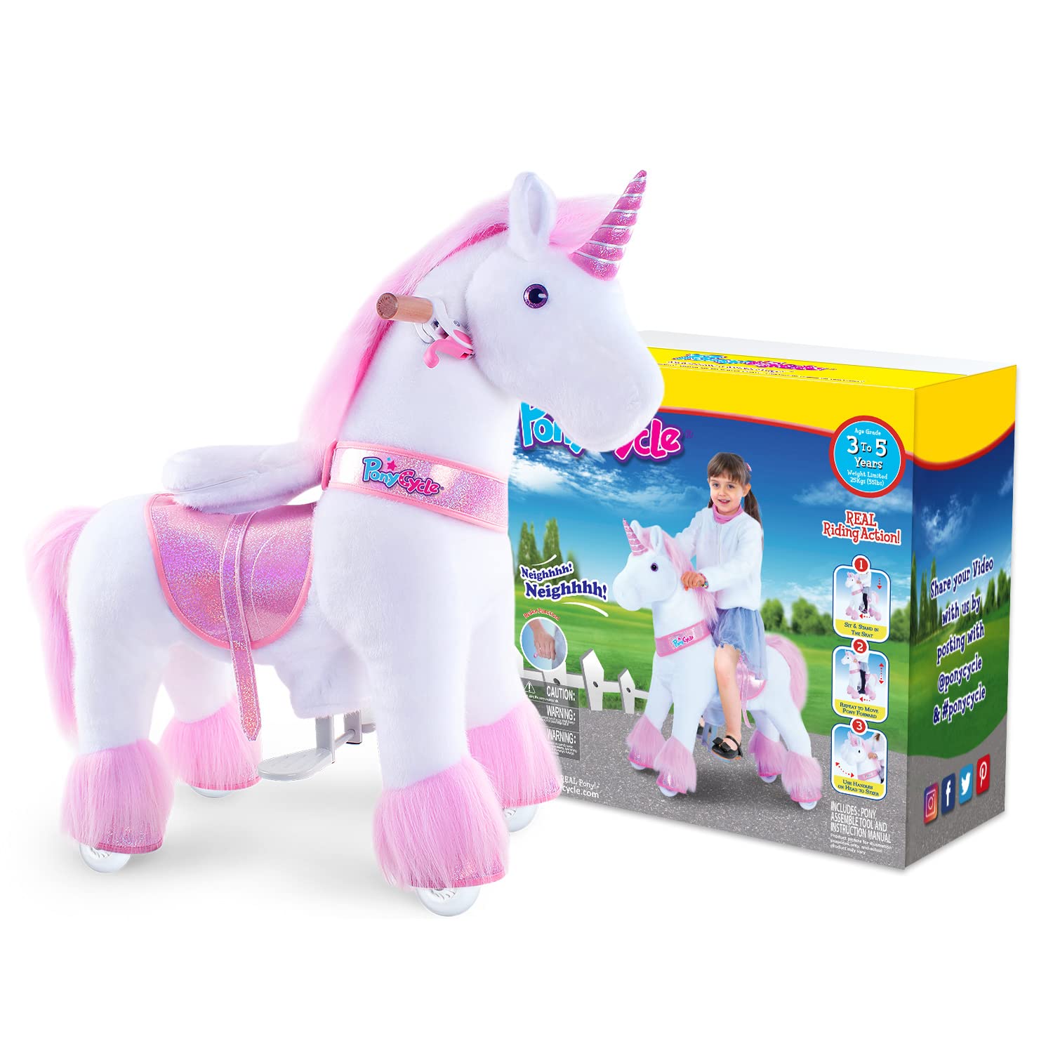 PonyCycle Ride On Unicorn Toys with Brake Classic Model U for Girls Giddy up Riding Pony Cycle (Pink, Size 3 for Age 3-5)