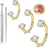 Longita 6mm 7mm 8mm 18g Horseshoe Nose Ring for Women Double Gem Horse Shoe Nose Ring Hoop Surgical Steel Gold Cartilage Helix Tragus Earring Hoops Labret Lip Piercing Jewelry Small Septum Rings 18g