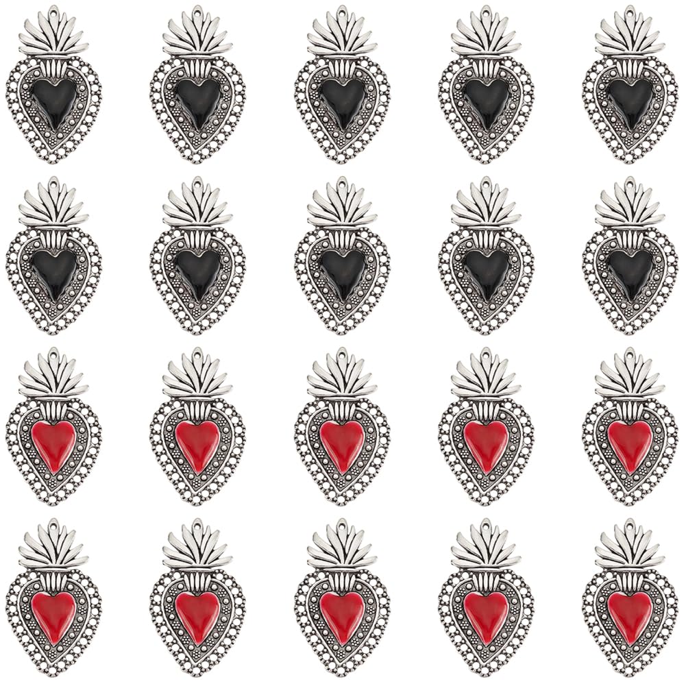 SUNNYCLUE 1 Box 20Pcs Love Enamel Charms Metal Alloy Hearts Charm Bulk Valentine's Day Gothic Black Red Peach Heart Shaped Dangle Crystal Charm for jewellery Making Charms DIY Necklace Bracelet Crafts