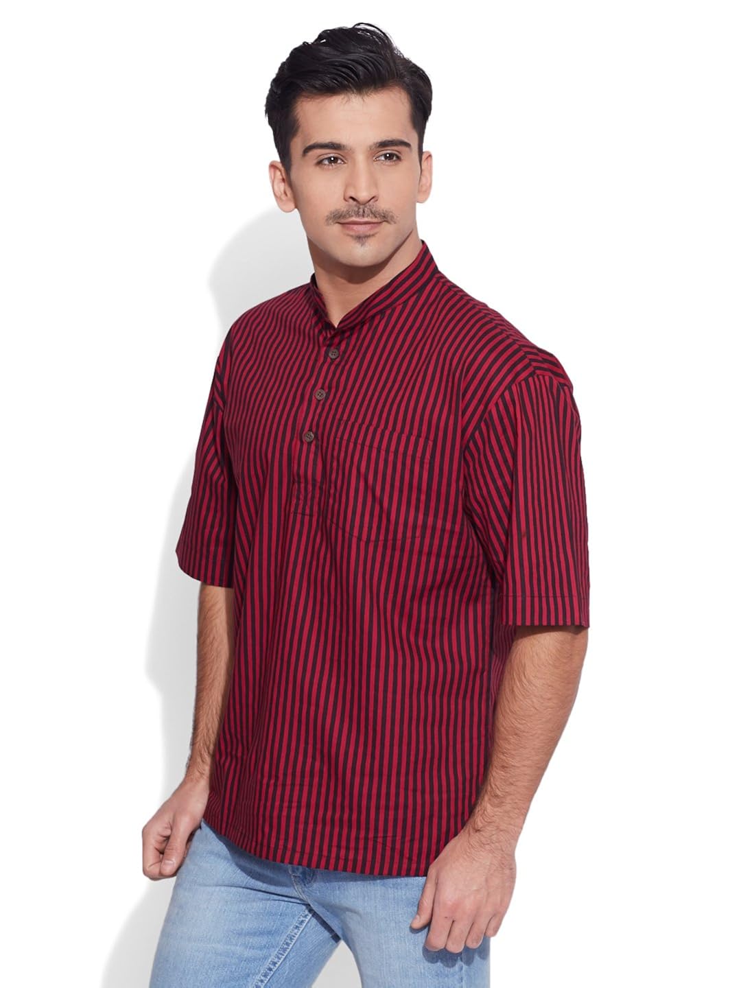 very me men's designer maroon pure cotton printed short kurta