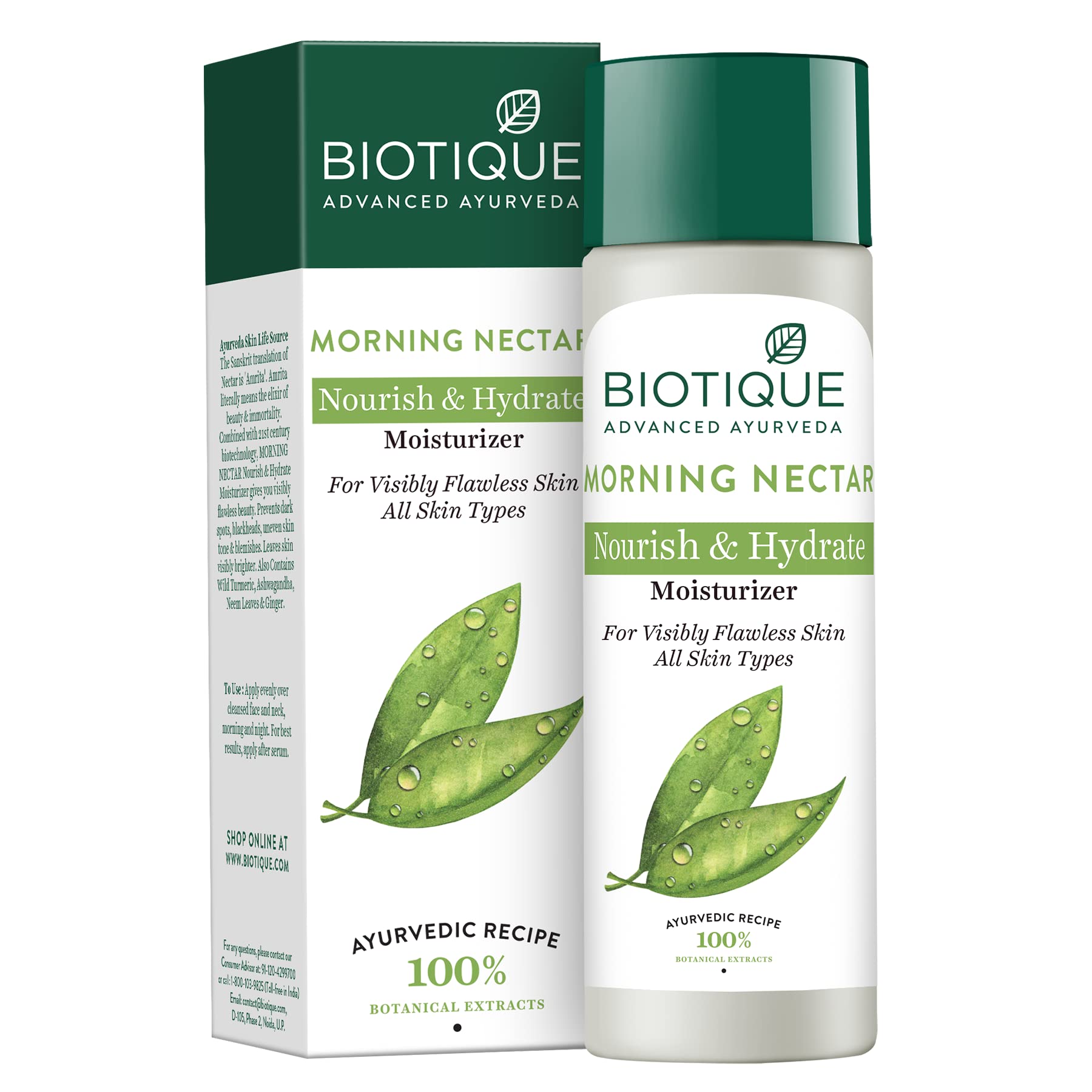 Biotique Morning Nectar Visibly Flawless Skin Moisturizer 120 Ml ( 4.05 Oz.) I For All skin Types I See Lighter, Line-less, Replenished Skin