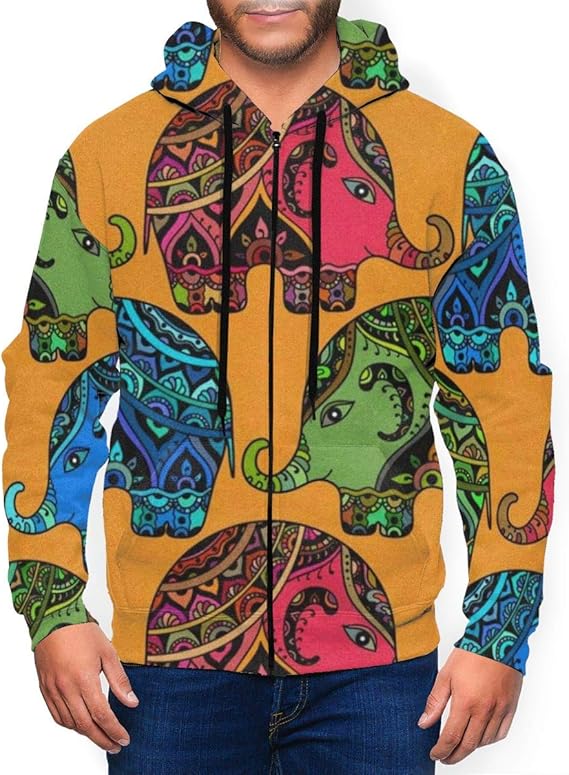 Tribal Indian Elephants Print Men's Hoodie Novelty Fashion