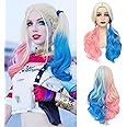 AISI QUEENS Pink and Blue Wig Harley Quinn Wig for Women Halloween Clown Girl Pink and Blue Wig for Women No-bangs Clip on Ponytails Cosplay Wig