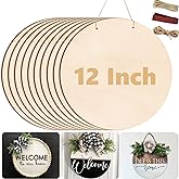12 Inch Wood Circles for Crafts, 10Pcs Unfinished Wood Rounds for Cricut Projects, Burning, Painting, Door Hanger, DIY Wooden
