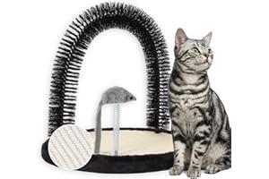 Happi N Pets Cat Self Groomer, Arch Grooming Brush wtih Heavy Duty Woven Sisal Pad, Rubbing Post & Catnip Toy, Cat Face Scrat