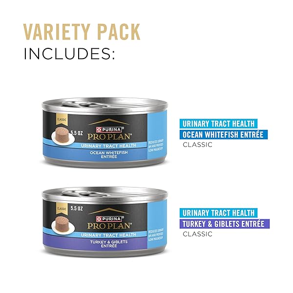 PURINA PRO PLAN URINARY TRACT HEALTH PATE CAT FOOD VARIETY PACK, TURKEY AND GIBLETS, AND OCEAN WHITEFISH ENTREES – (PACK OF 12) 5.5 OZ. CANS
