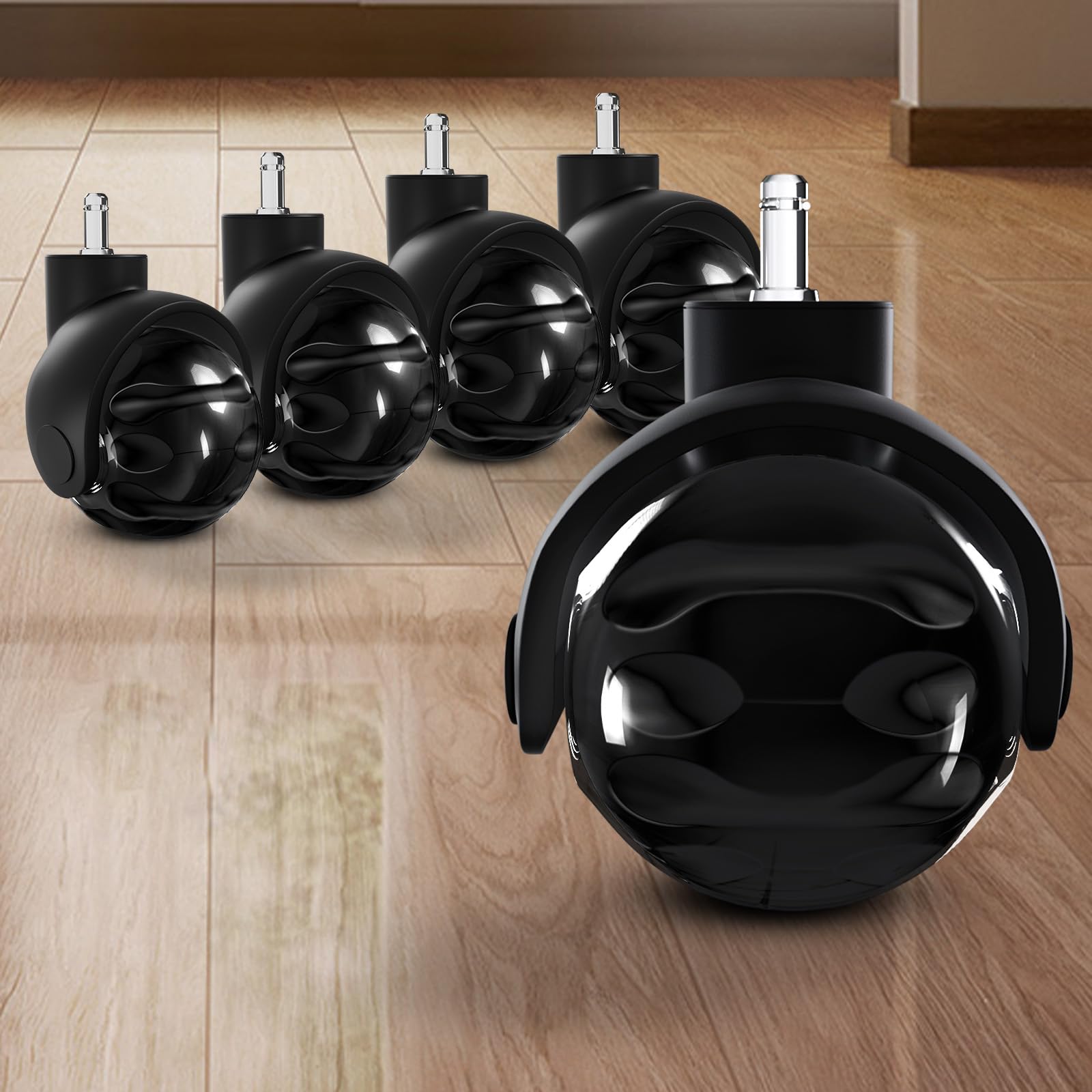 Photo 1 of Office Chair Caster Wheels for Carpet Set of 5 -Replacement for Office Chairs Mat Safe for All Floors Including Hardwood - 2-Inch Rubber Replacement - Smooth & Silent Universal Size (11x22 mm) -Black