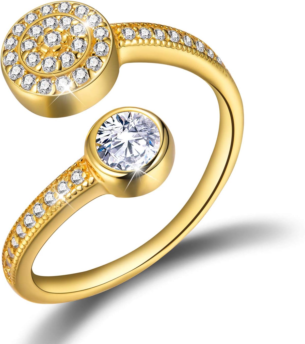 Esberry ✦Gifts for Christmas✦18K Gold Plated 925 Sterling Silver Cubic Zirconia Ring Single Zircon Adjustable Ring Jewelry for Women and Girls