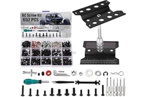 KIMAPESO RC Car Stand and 652 PCS RC Screw Kit RC Car Work Stand Repair Workstation RC Hardware Kit Universal RC Car Screw Tools Assortment Kit and Portable RC Repair Stand for 1/8 1/10 1/12 1/16 Scale RC Car