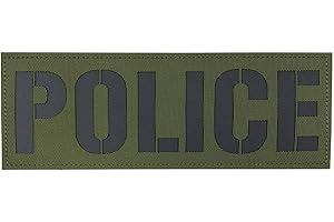 uuKen Reflective Police Patch Laser Cut 8.5x3 inches Black and Green for Tactical Vest Jacket Bag Backpack (RF OD Green and Black,L 8.5"×3")