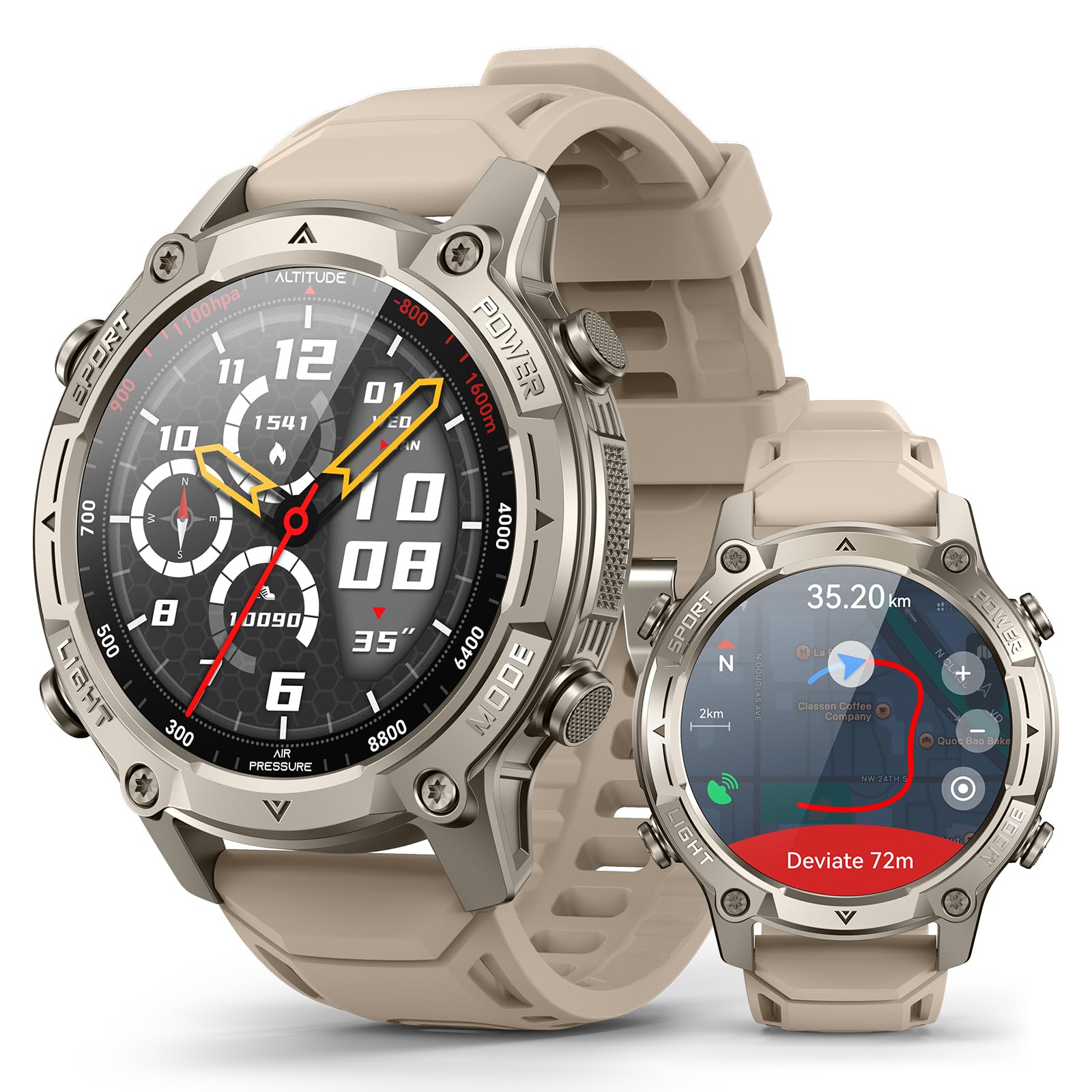 Photo 1 of Smart Watch for Men, with GPS, Offline Maps, Heart Rate, Blood Oxygen, Stress, Sleep Monitor, 178 Sports Modes, 5ATM Waterproof Round Watch, 1.43-inch AMOLED Display, Compatible Android and iOS Khaki