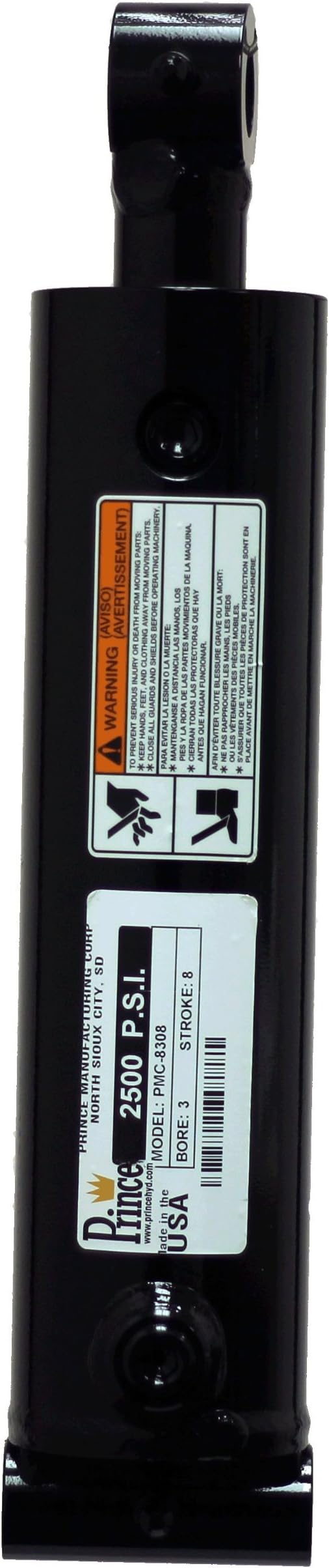 Prince PMC-8348 Double-Acting Welded Hydraulic Cylinder, Crosstube Mounting, Chrome Finish, Cast Iron, 3" Bore, 48" Stroke, 1-1/2" Rod Diameter, 1/2" Thread, 1/2" NPTF Port