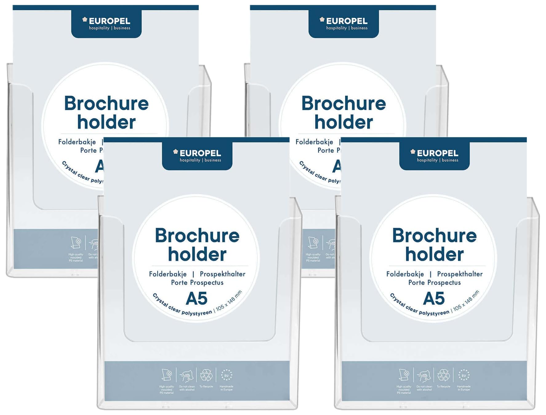 Europel Wall Mounted Brochure Holder, for A5 Size, Crystal Clear Acrylic Literature Stand & Dispenser, Booklet, Flyer & Menu Display & Dispenser for Office, Restaurants & Reception, Portrait