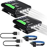 Mudder 2 Pcs Rechargeable Cap Light with Head Strap and USB Cable LED Cap Flashlight Clip Waterproof Ultra Bright Hat Flashlight Headlamp for Hunting Fishing Camping Hiking Cycling