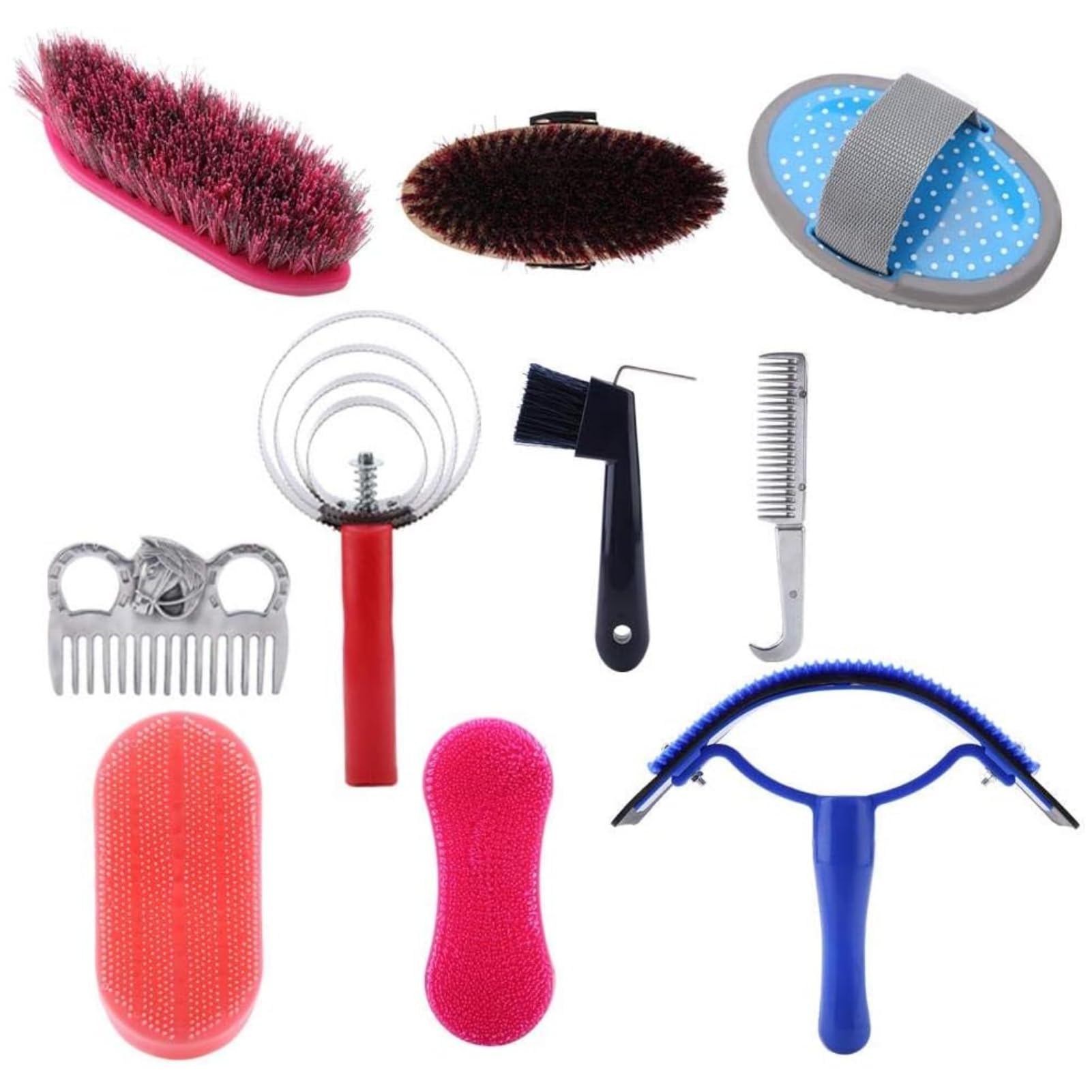 VIFER 10Pcs Horse Grooming Care Kit Equestrain Brush Curry Comb Horse Cleaning Tool Set Horse Cleaning Tool
