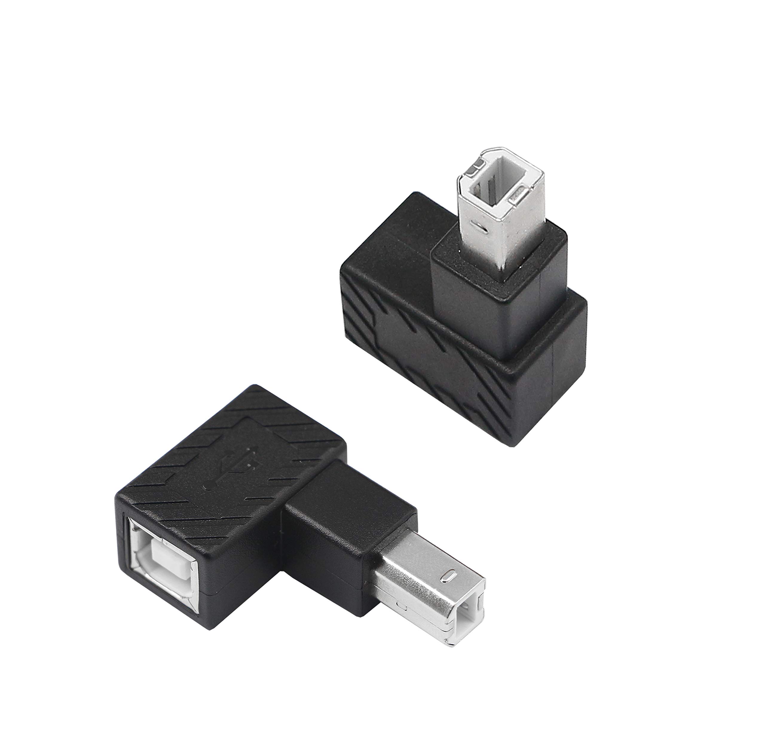 YACSEJAO 2 Pack 90 Degrees USB 2.0 B Male to Type-B Female Printer Adapter for Printer, Scanner, Mobile HDD and More