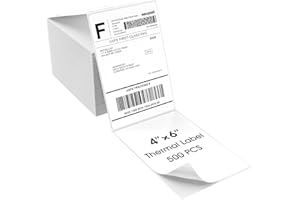 MaxGear 4" x 6" Direct Thermal Labels, 500 Fanfold Labels, for Shipping & Mailing, Perforated White, Commercial Grade with Permanent Adhesive, Compatible with Most Thermal Printers,1 Stack