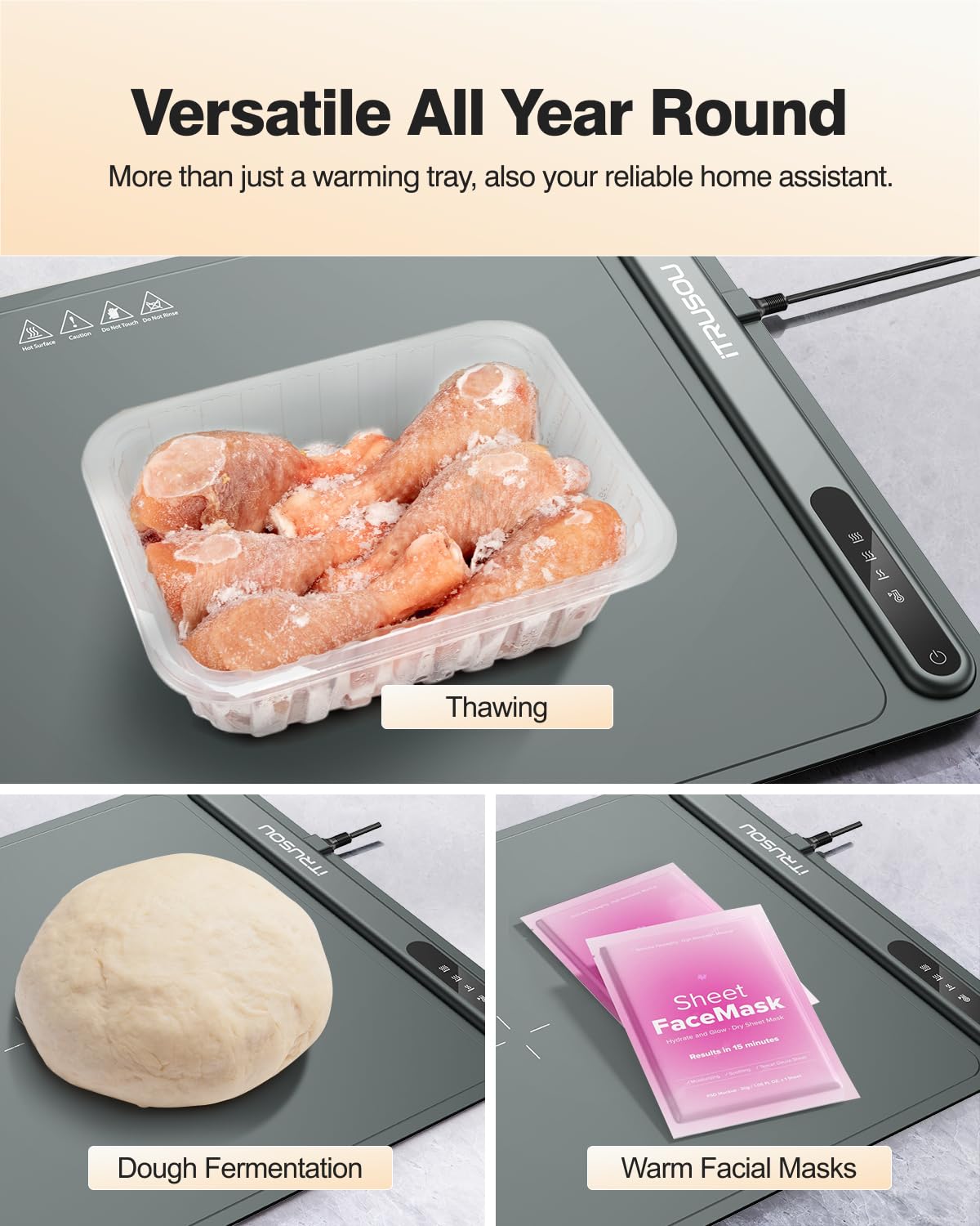 iTRUSOU Electric Warming Tray - Full Surface Heating,Rollable & Portable,Premium Silicone Nano-Material,3 Temperature Settings,Auto Shut-Off -Versatile Food Warmer for Gatherings,Parties,Everyday Use