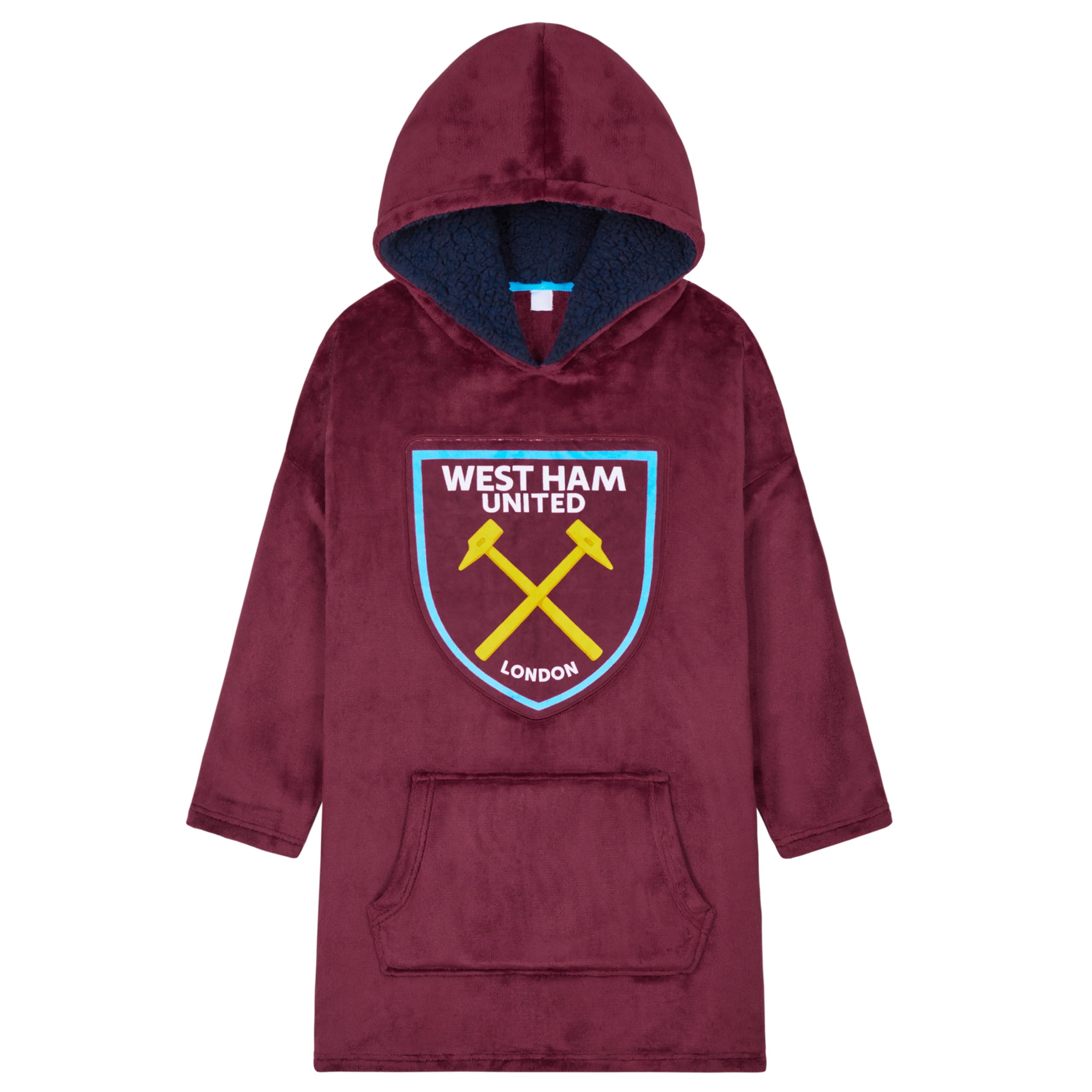 West Ham United F.C. Boys Oversized Fleece Poncho with Hood, West Ham Gifts for Boys Burgundy