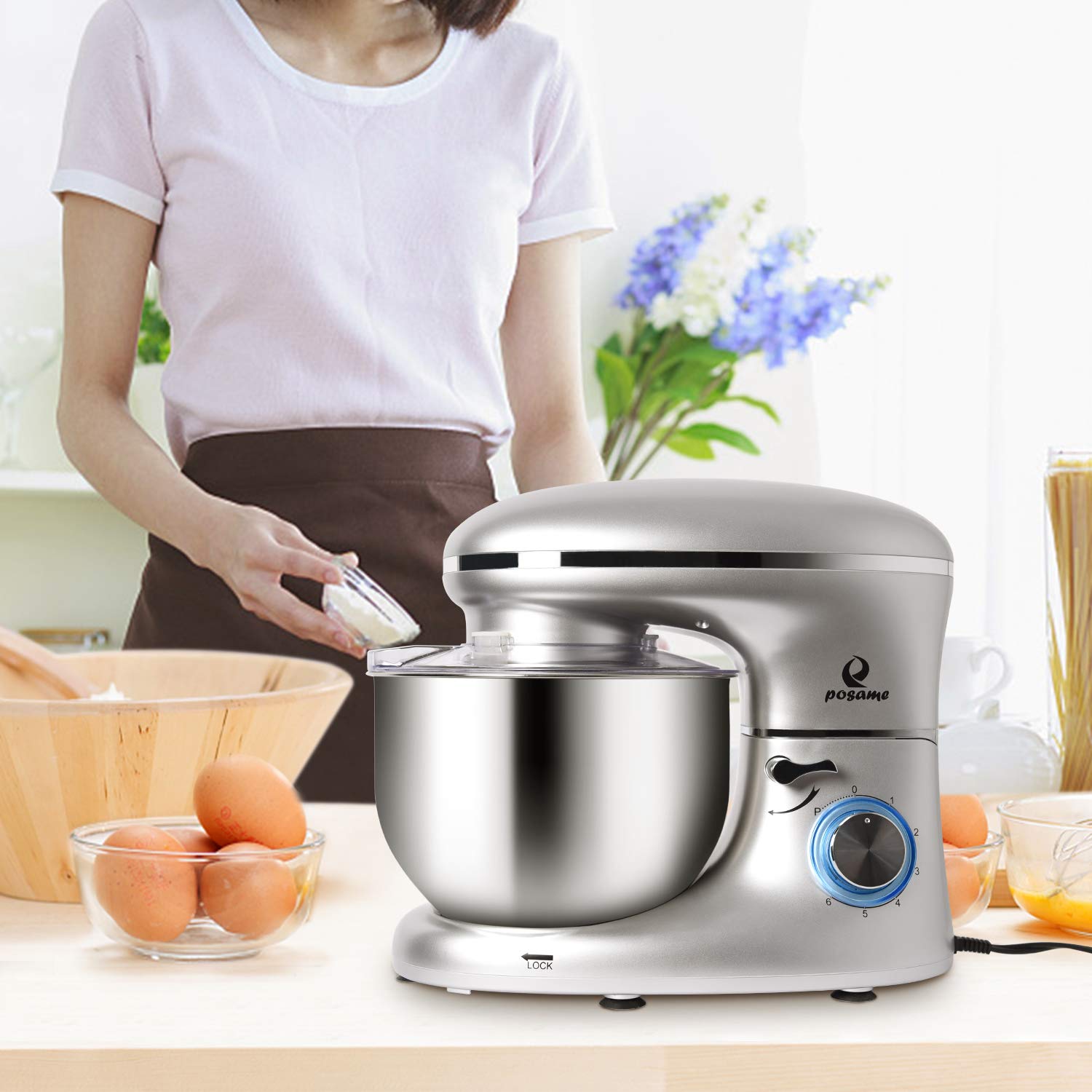 Galleon POSAME Stand Mixer Professional Kitchen Baking Mixer 660W 6Speeds 6Quart Stainless