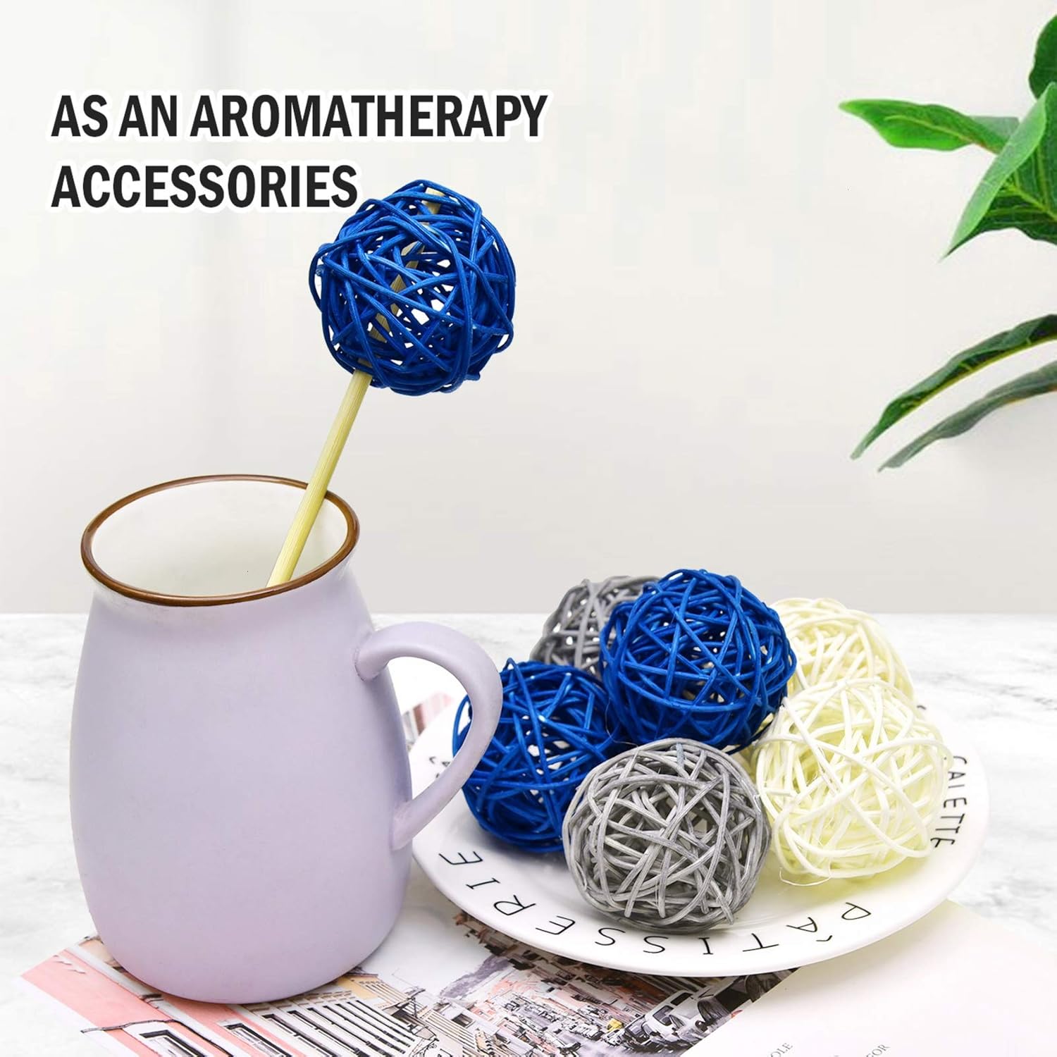 Timoo Rattan Balls Decorative, 15 Pack Wicker Balls for Home Decor Aromatherapy Accessories Wedding Decoration Baby Shower Table Decoration, 2 Inch (Blue, Gray, White): Health & Personal Care