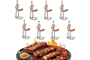 BE-TOOL 8 PCS Funny Hot Dog Sausage Stand Holder Standing Man Sausage Barbecue Rack Reusable Stainless Steel Hotdog and Sausage Stand for Barbecue, Camping, Spring Trip