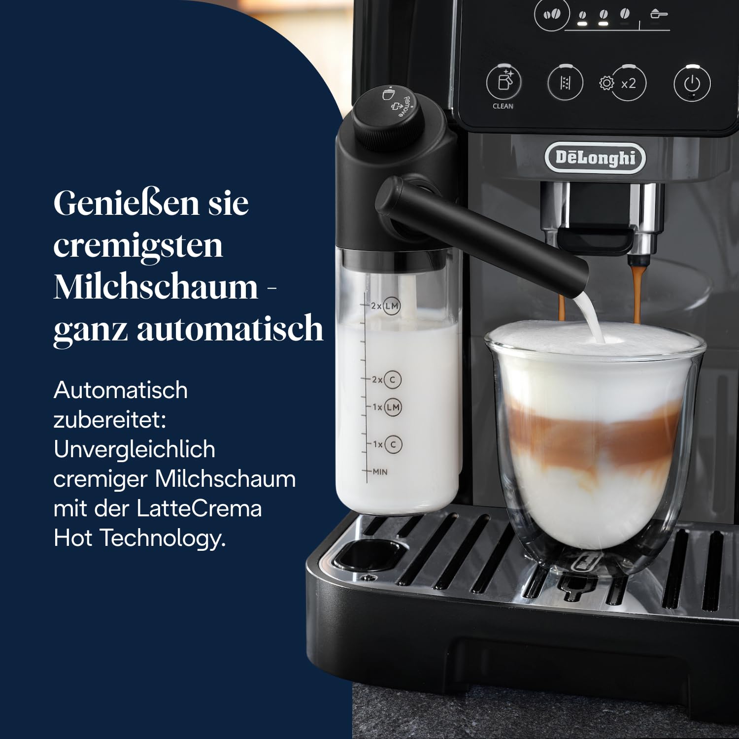 De'Longhi Magnifica Start - Perfetto Kaffeevollautomat mit LatteCrema-Milchaufschäumer, 4 One-Touch-Getränke, Cappuccino Kaffeemaschine, Soft-Touch-Bedienfeld, Schwarz-Grau (ECAM222.60.BG) 6
