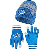 Ultra Game Adults NFL Official Super Soft Team Stripe Winter Beanie Knit Hat with Extra Warm Touch Screen Gloves