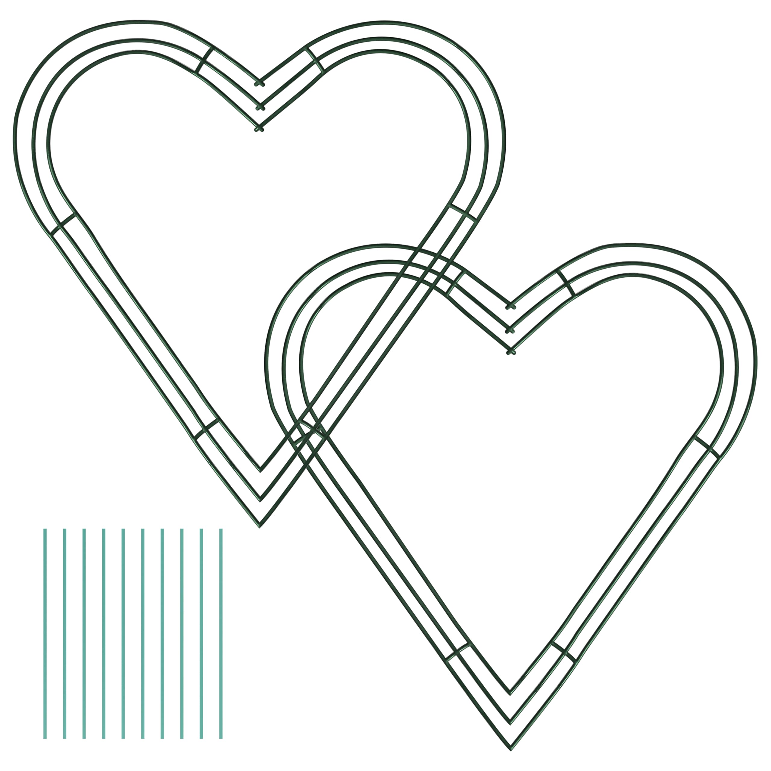Upstout 2-Pack Heart Shaped Wire Wreath Frame – Heart Metal Wreath Form with Ring Design for Valentines Day Wreath, DIY Crafts, and Home Decor – Dark Green Wire Frame for Christmas Holiday & Weddings