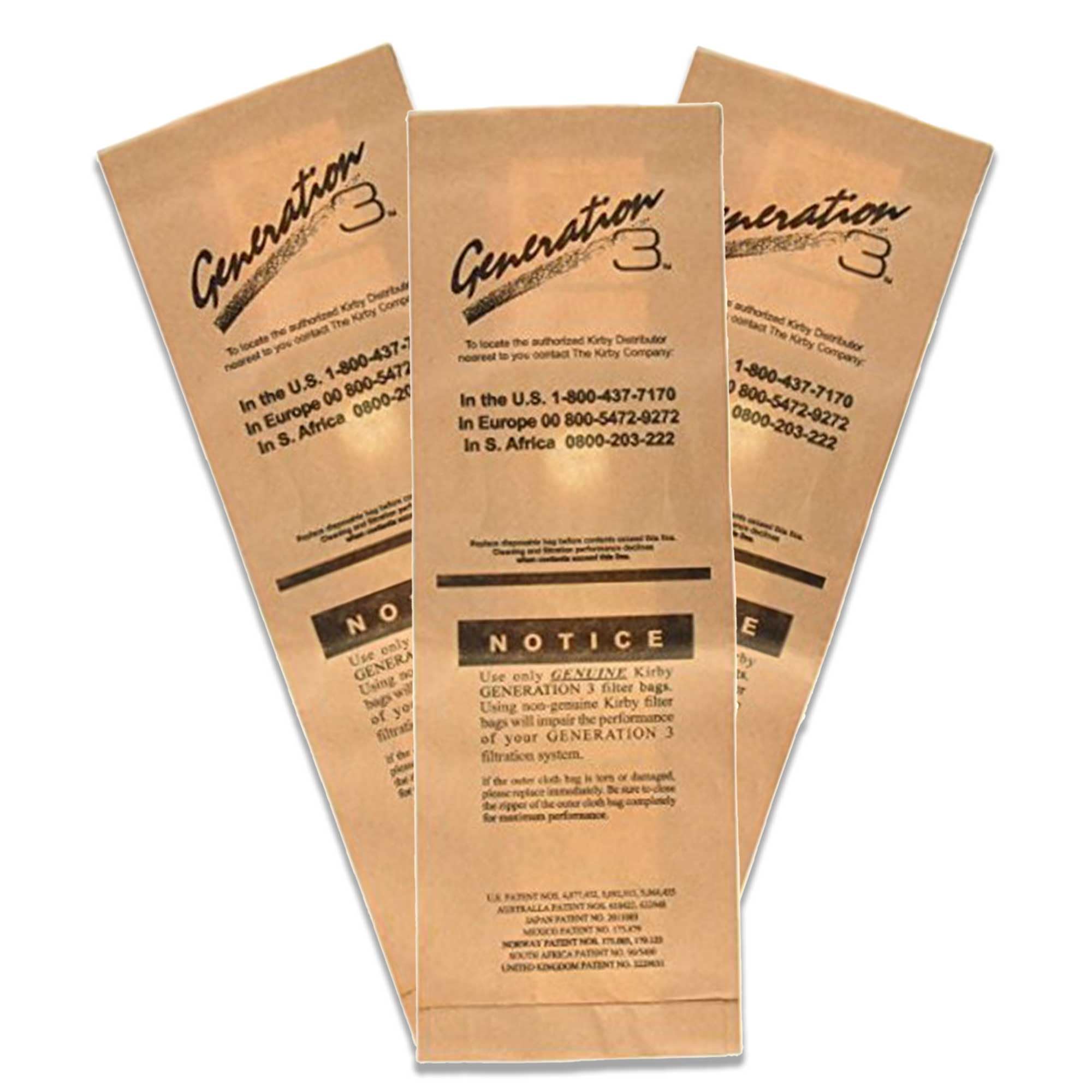 Kirby Generation 3 G3 197289 Disposable Brown Filter Bags 3 Pack