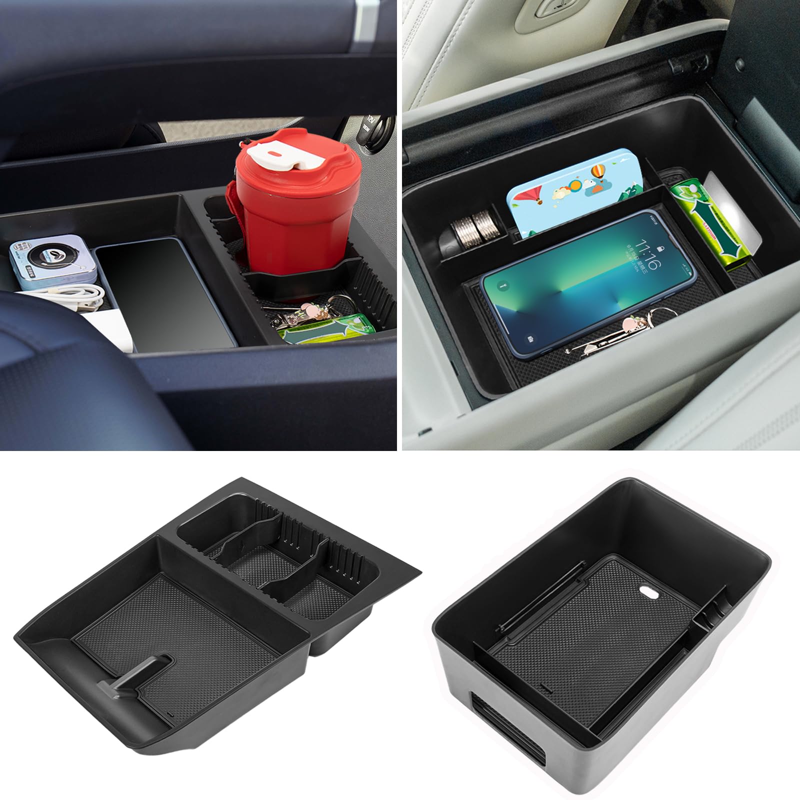Photo 1 of Neepiar Center Console Organizer Tray Compatible with 2024 2025 Hyundai Santa Fe Interior Storage Box Insert Secondary Accessories (2PCS Center Console Tray)
