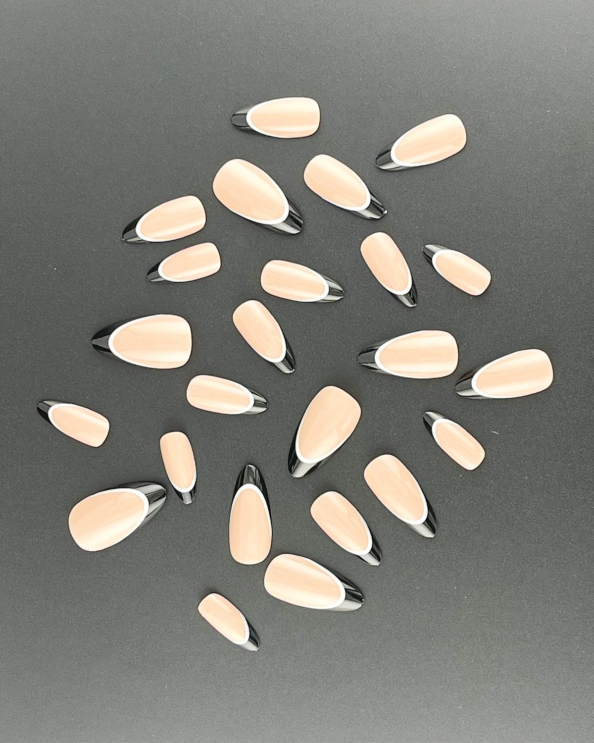 StarzeniYi French Tip Press on Nails, Almond Press on Nails Medium, Reusable Artificial Fake Nails, Full Cover False Nails for Women（Black) - Image 2