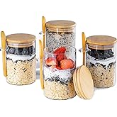 Overnight Oats Jar,4 Pack Meal Prep Containers With Lids, 16oz Oats Jar Glass, Overnight Oats Containers With Lids, Chia pudd